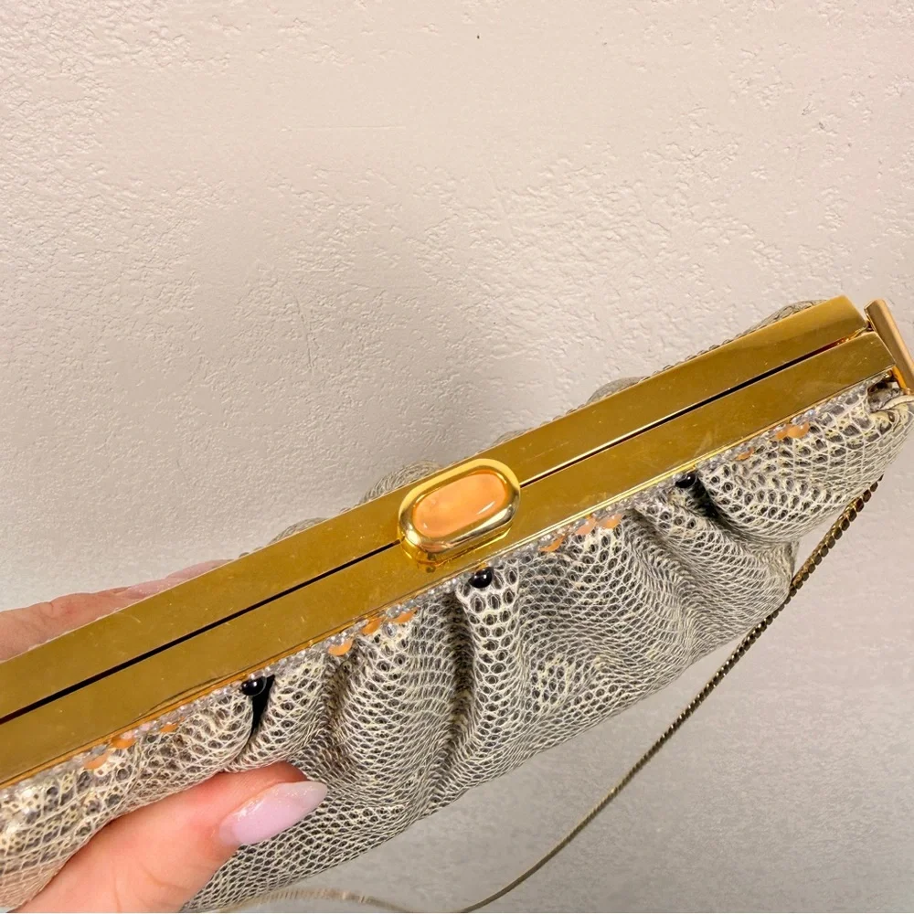 Judith Leiber Silver Lizard Clutch Gem Rhinestone Vintage - Picture 8 of 14